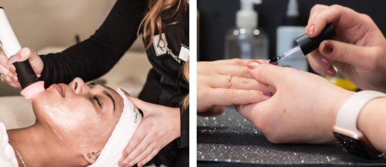 Skin-care nail-care students getting real experience working in Raphael's School of Beauty professional salon